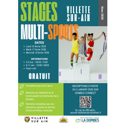 Inscription stage multi-sports du 16 au 18 février 2026 à Villette sur Ain (Foyer Rural)