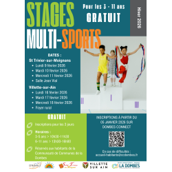 Inscription stage multi-sports du 9 au 11 février 2026 à St Trivier sur Moignans